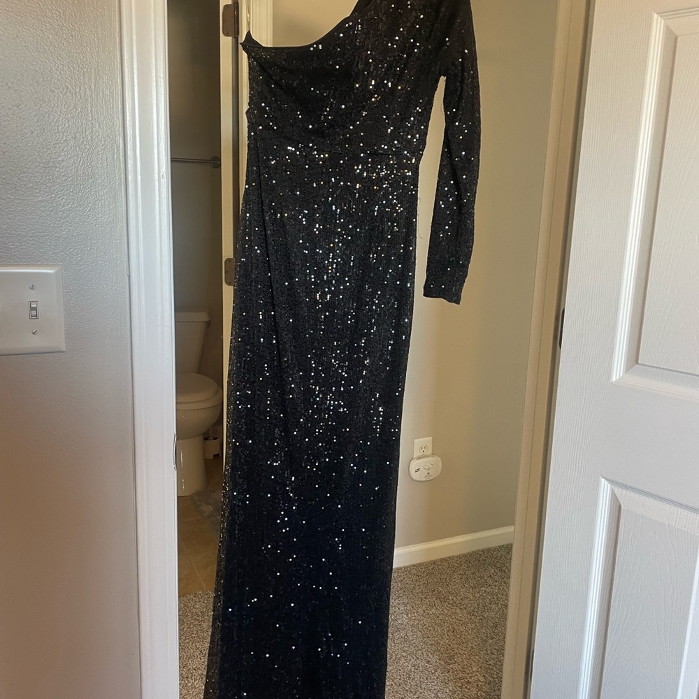 Elegant Black One Shoulder Sequin Dress